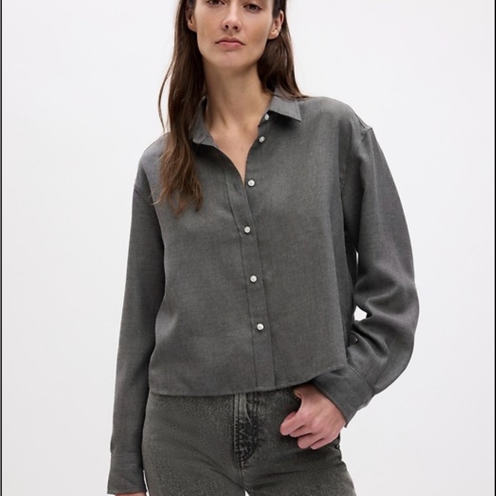 Gap Cropped Button Front Flannel Shirt, size XS